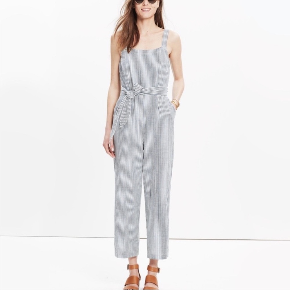 Striped Sleeveless Madewell Belted Muralist Cotton Jumpsuit [Size 2]